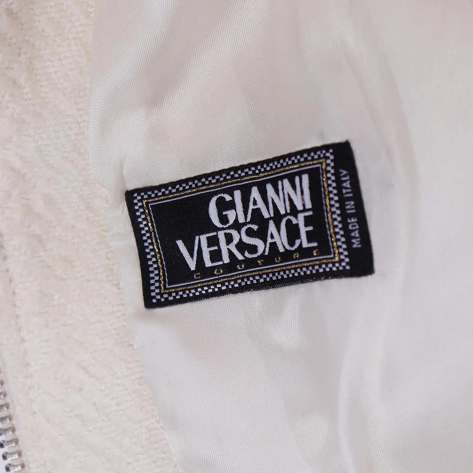 2000s Gianni Versace Winter White Boucle Double Zip Jacket