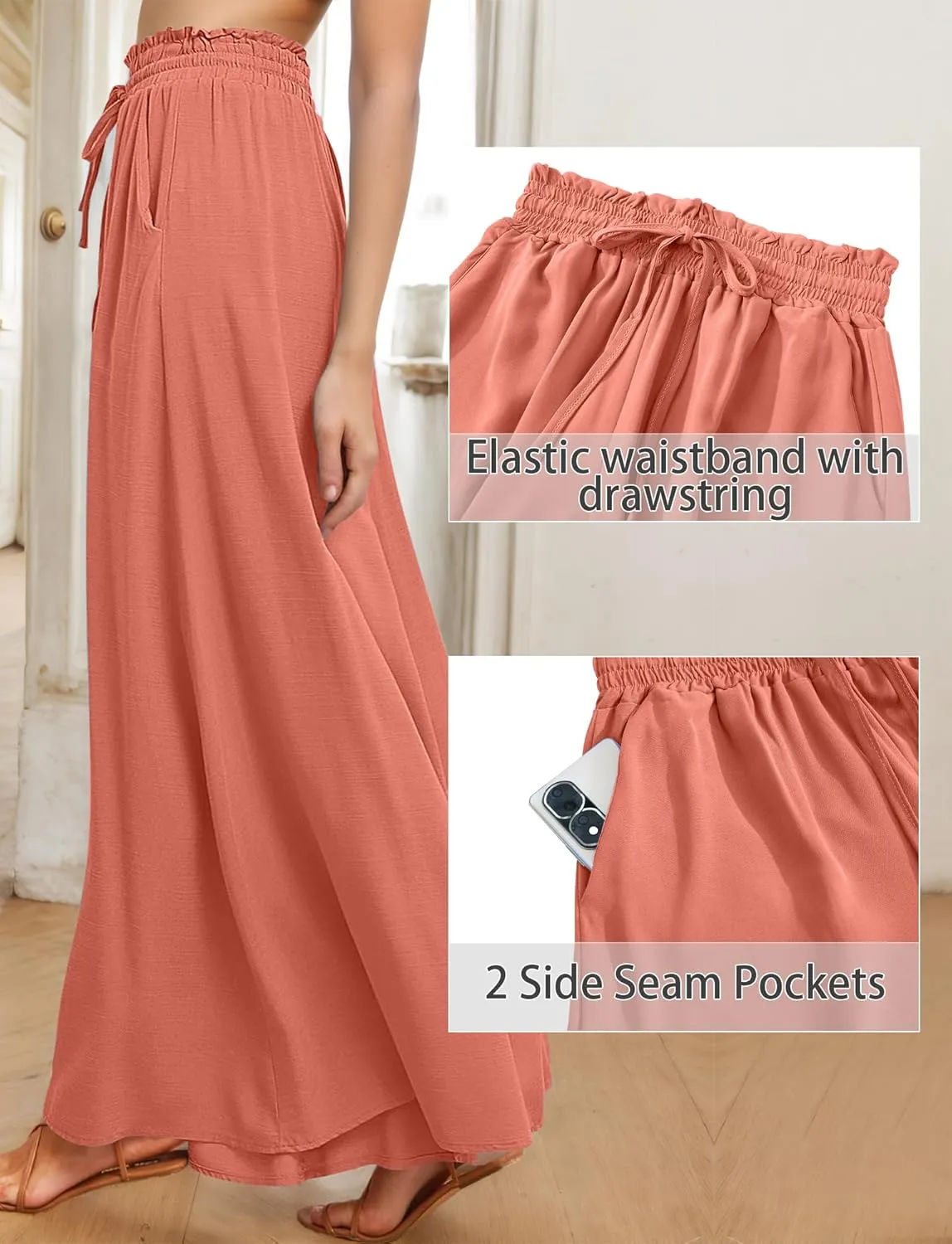 Aivtalk Womens Wide Leg Trousers Palazzo Pant Casual Elegant High Waist Trousers Simple Trousers with Pockets