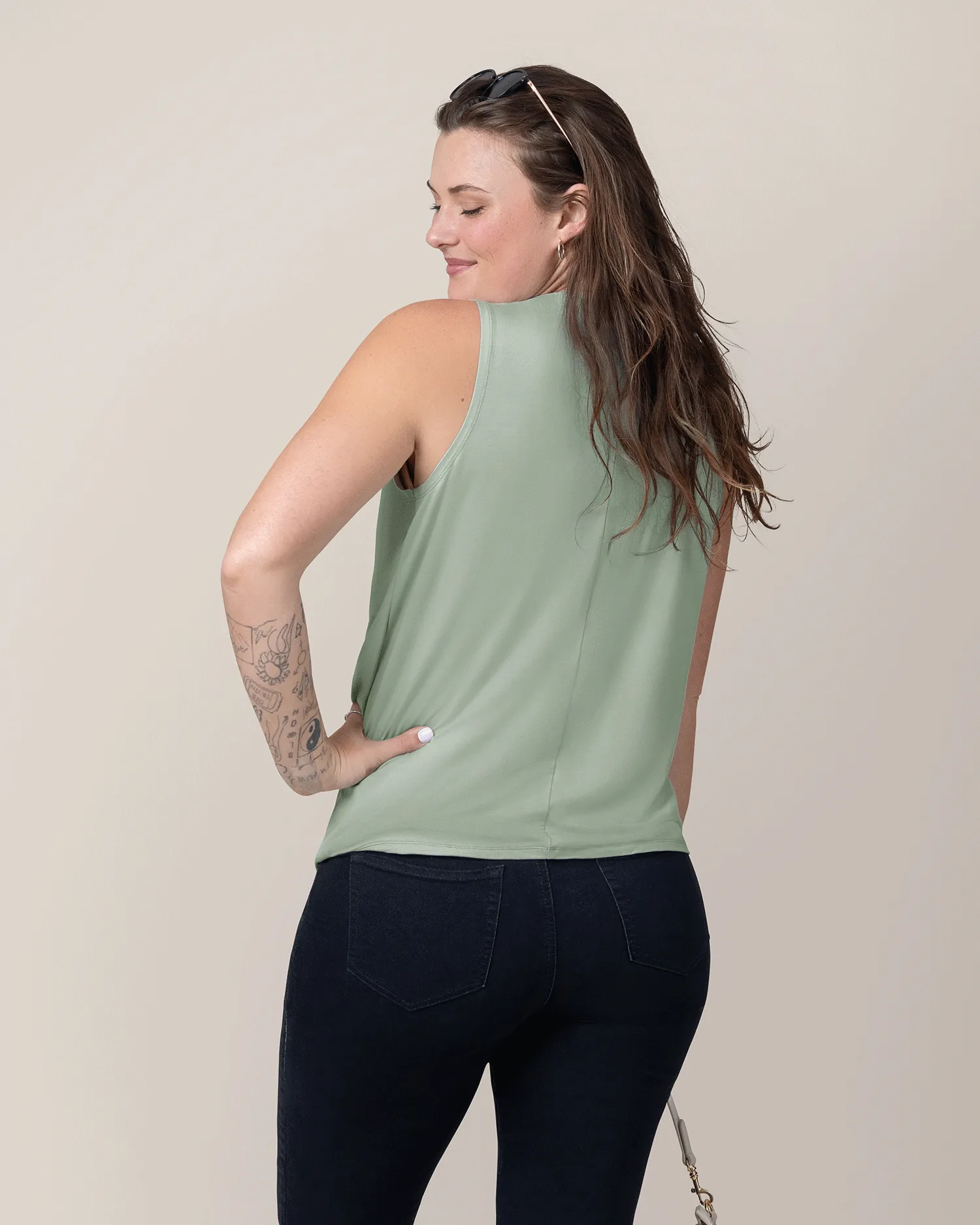 Bamboo Draped Nursing Tank | Aqua Mist