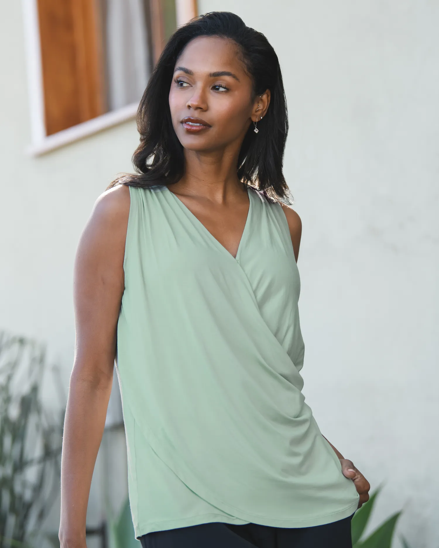 Bamboo Draped Nursing Tank | Aqua Mist