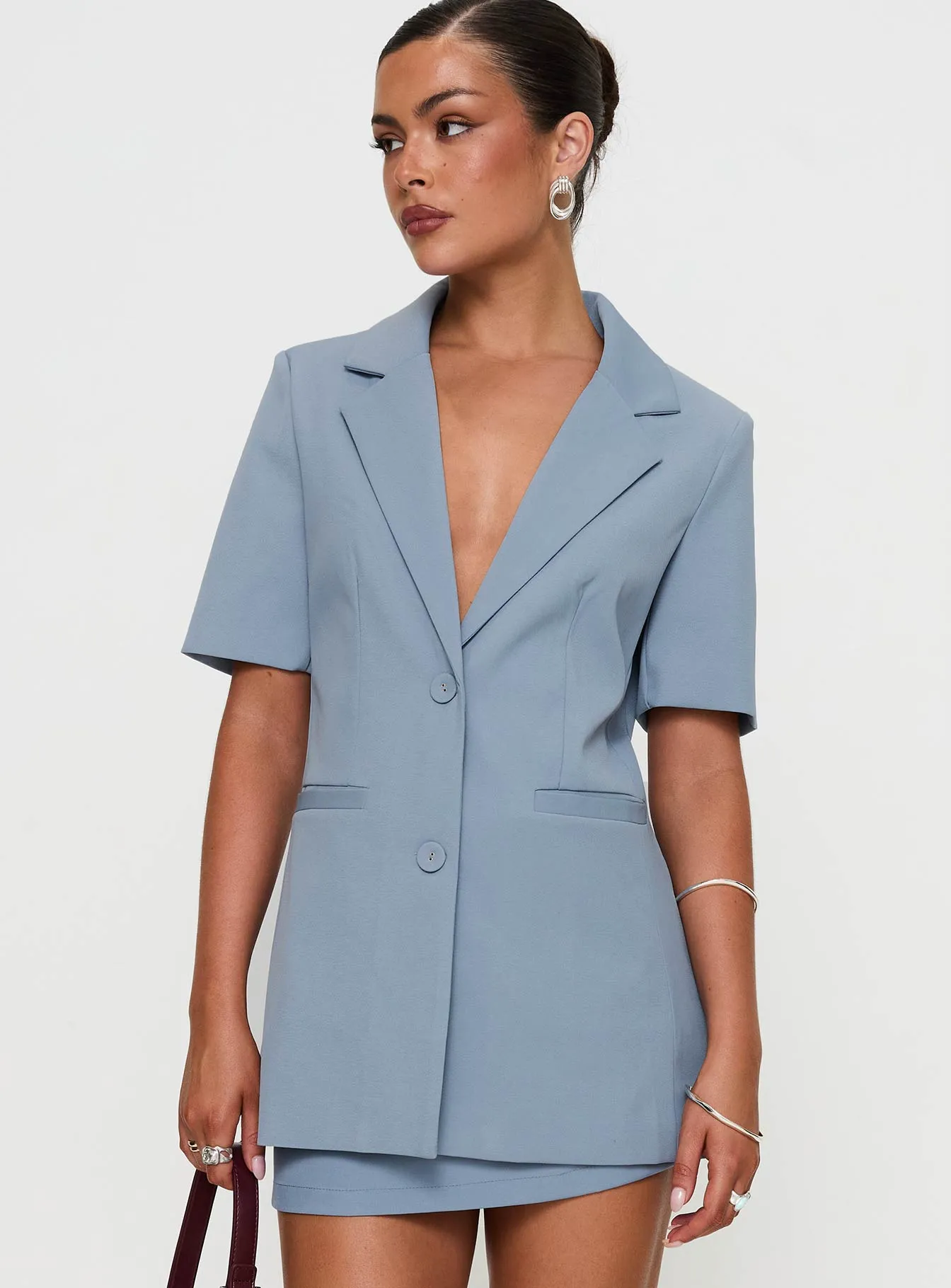 Bisou Bisou Short Sleeved Blazer Blue