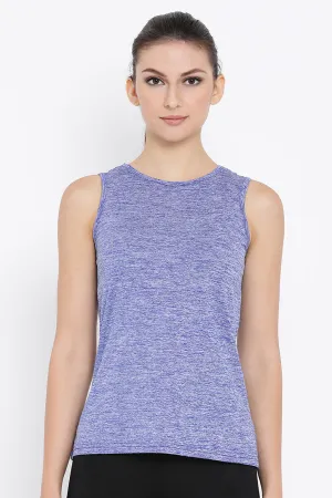 Blue Polyester Comfort Fit Sleeveless T-Shirt