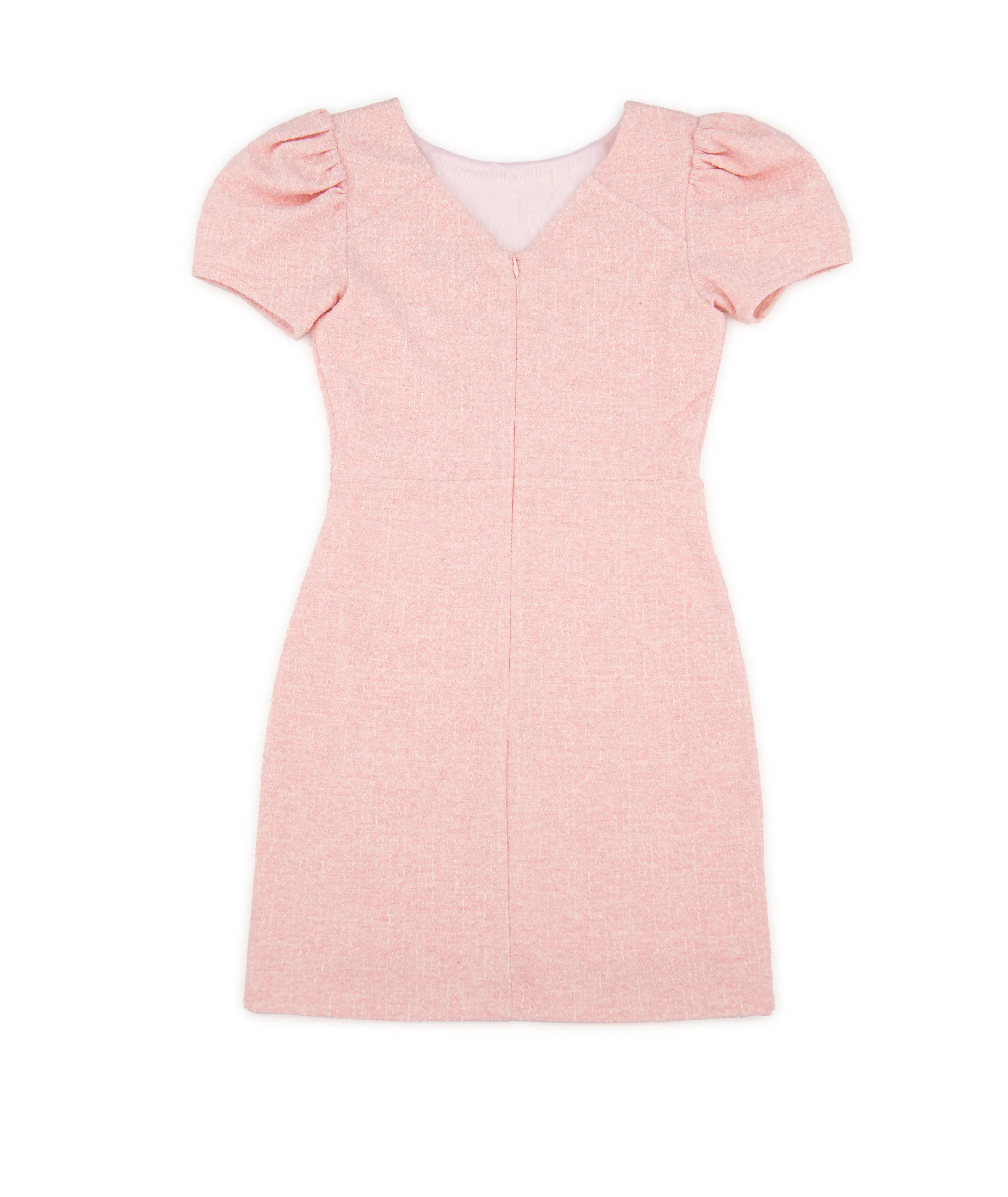 By Debra Girls Mia Pink Boucle Puff Sleeve Sheath Dress