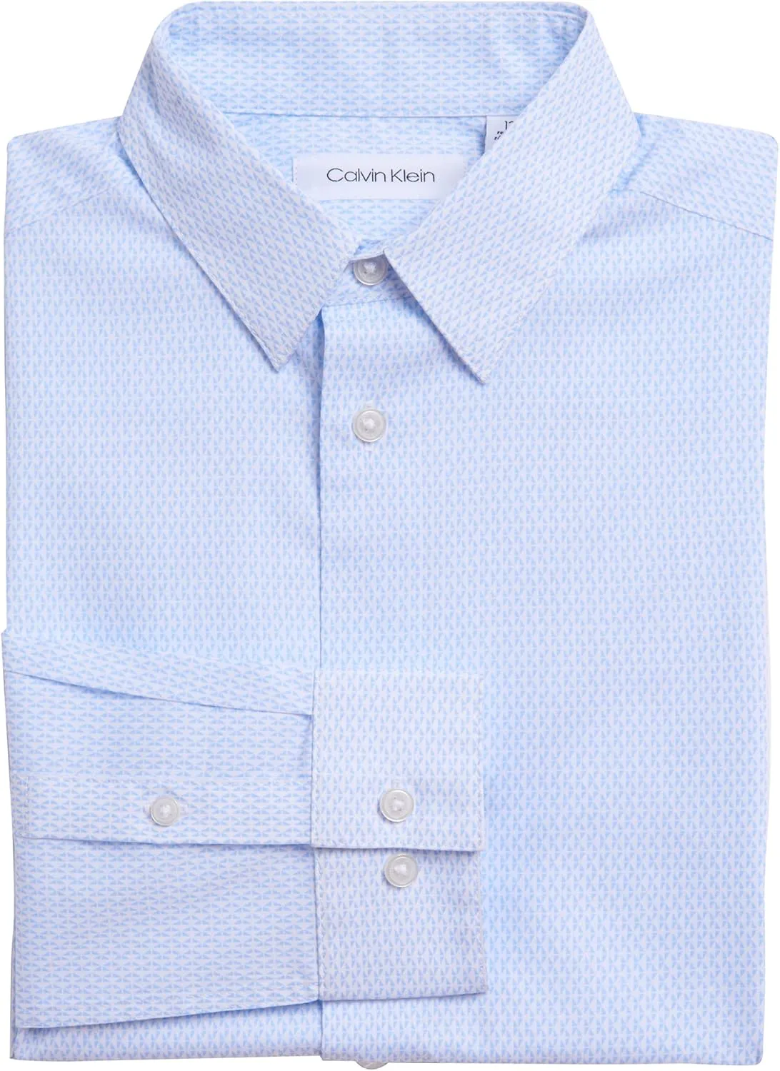 Calvin Klein Boy's Long Sleeve Patterned Dress Shirt, Button-down Style With Cuffs & Shirttail Hem