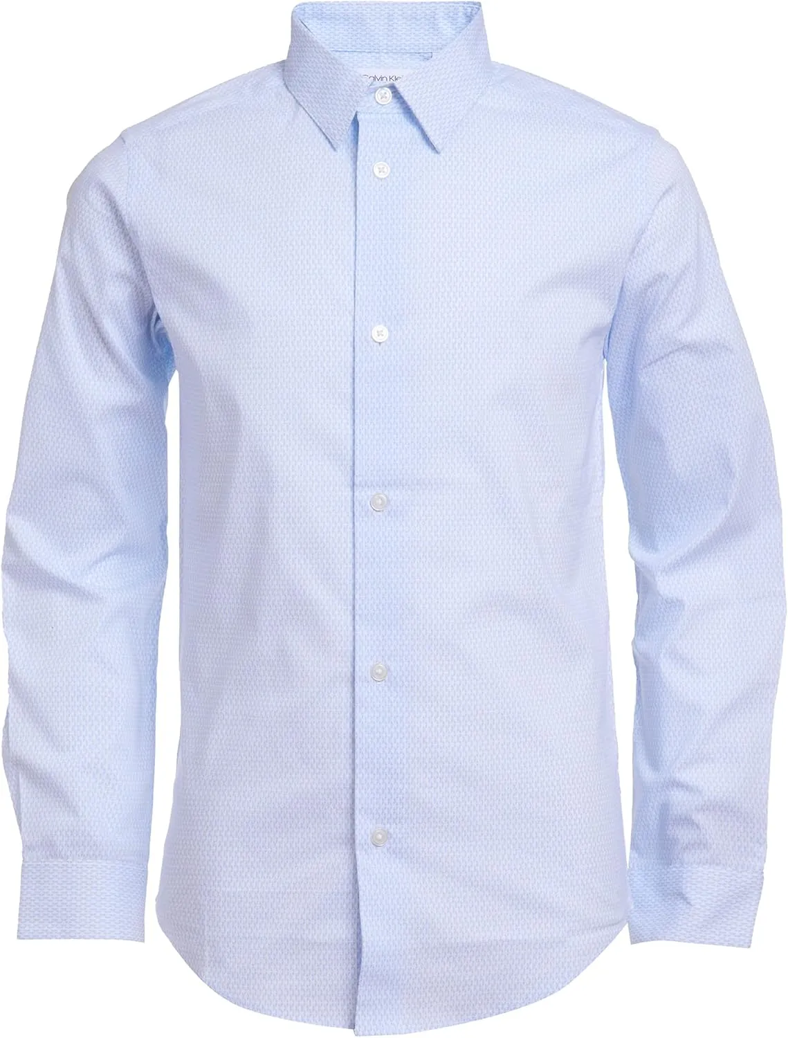 Calvin Klein Boy's Long Sleeve Patterned Dress Shirt, Button-down Style With Cuffs & Shirttail Hem