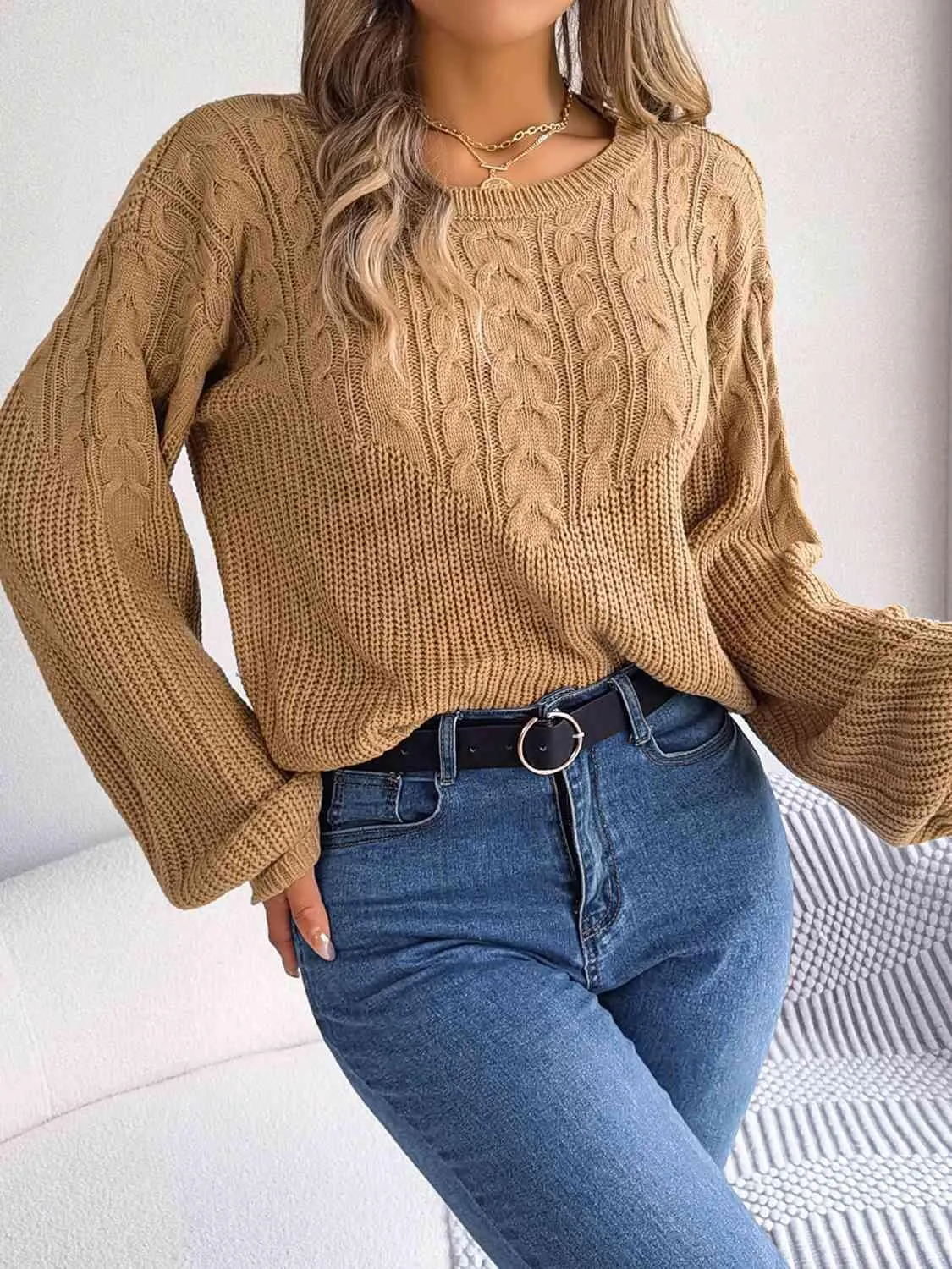 Cozy Choice Cable Knit Crew Neck Sweater