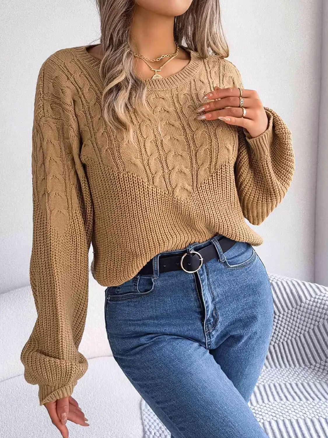 Cozy Choice Cable Knit Crew Neck Sweater