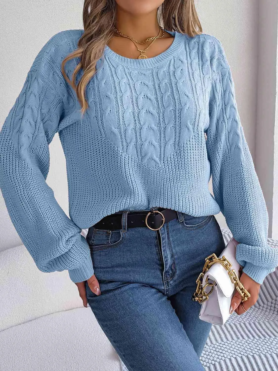 Cozy Choice Cable Knit Crew Neck Sweater