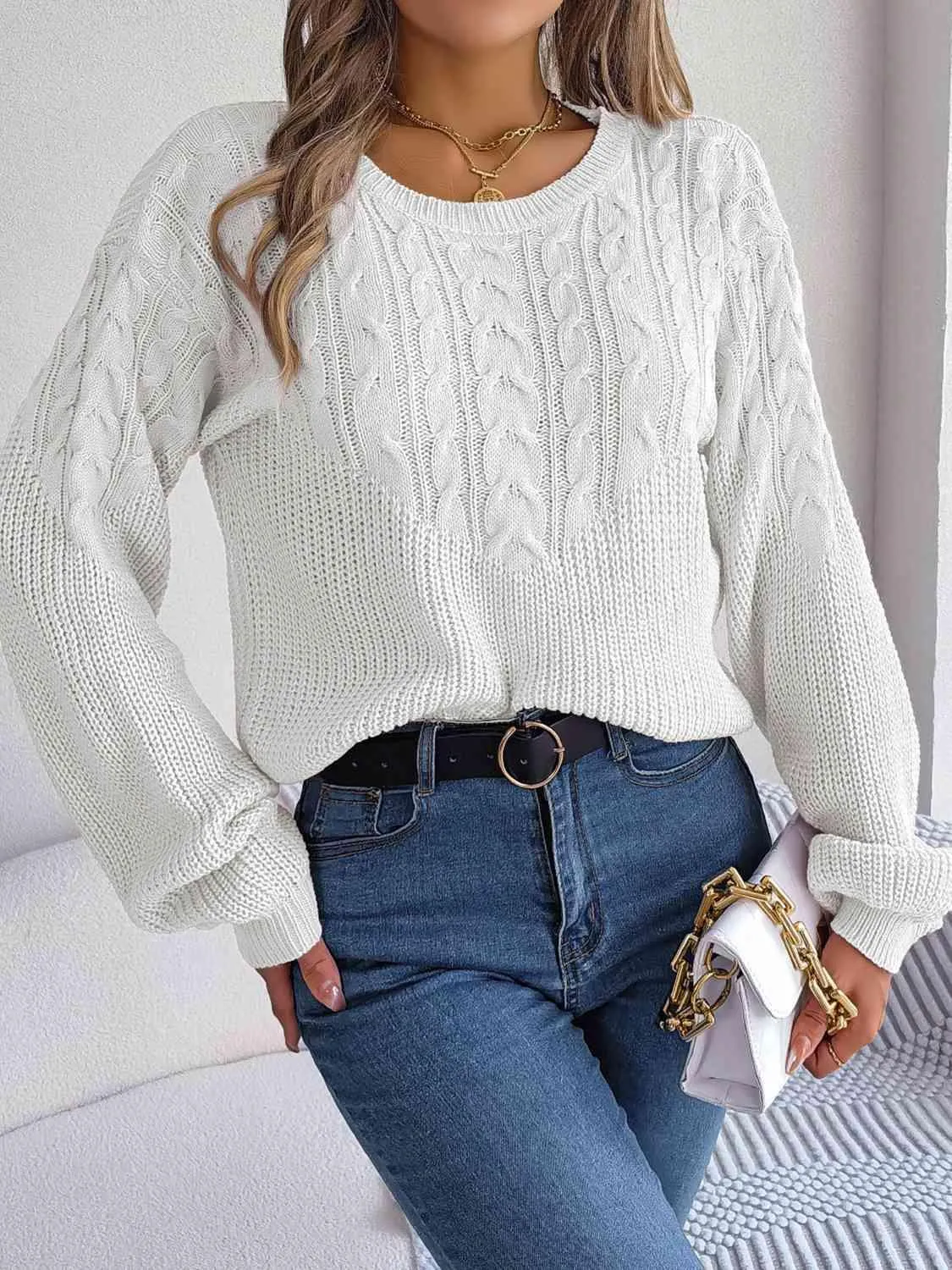 Cozy Choice Cable Knit Crew Neck Sweater