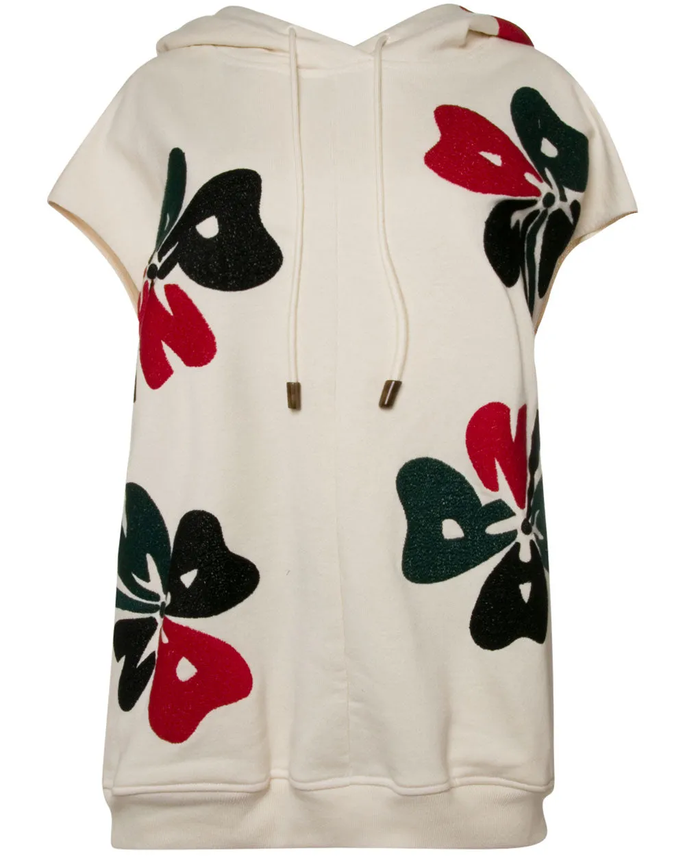 Cream Flower Embroidered Sleeveless Hoodie