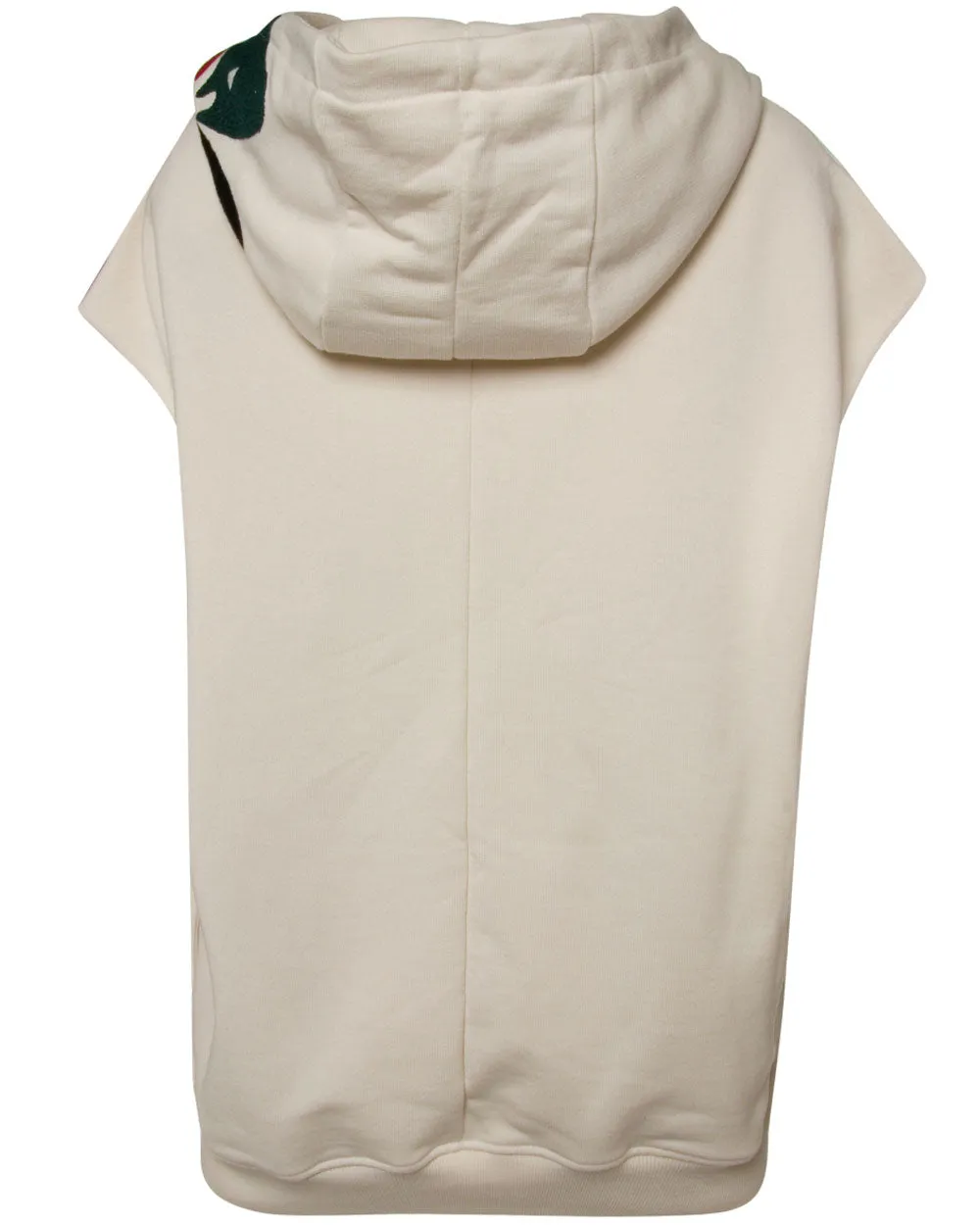 Cream Flower Embroidered Sleeveless Hoodie