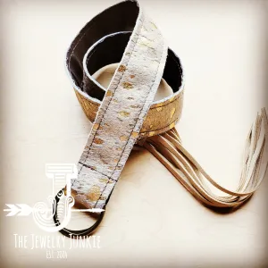 Cream Metallic Hide Leather Belt with Leather Fringe Closure 905p