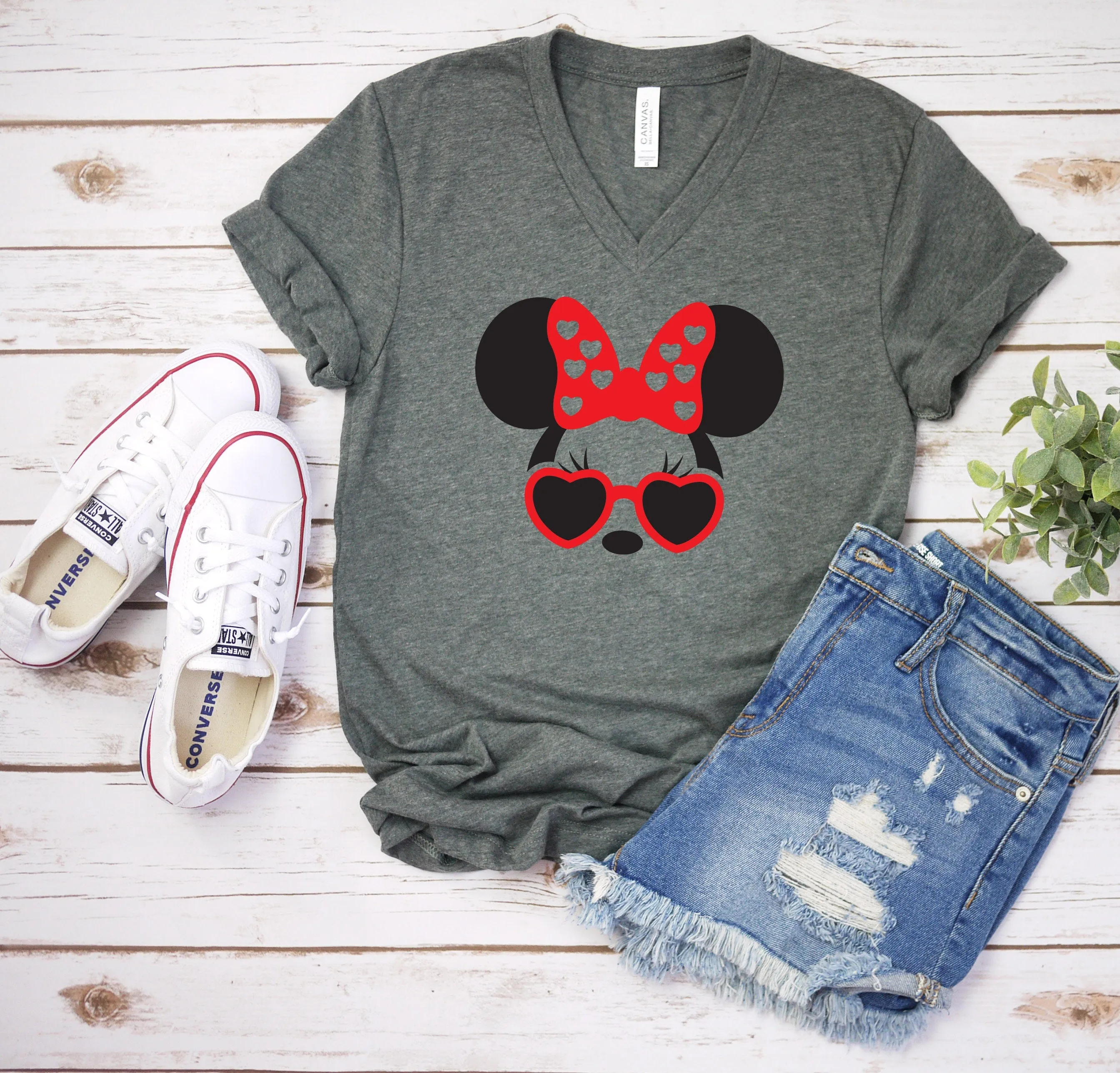 Custom Minnie Mouse Adult t shirt - Disney Trip Matching Shirts  - Minnie with Heart Shaped Sunglasses