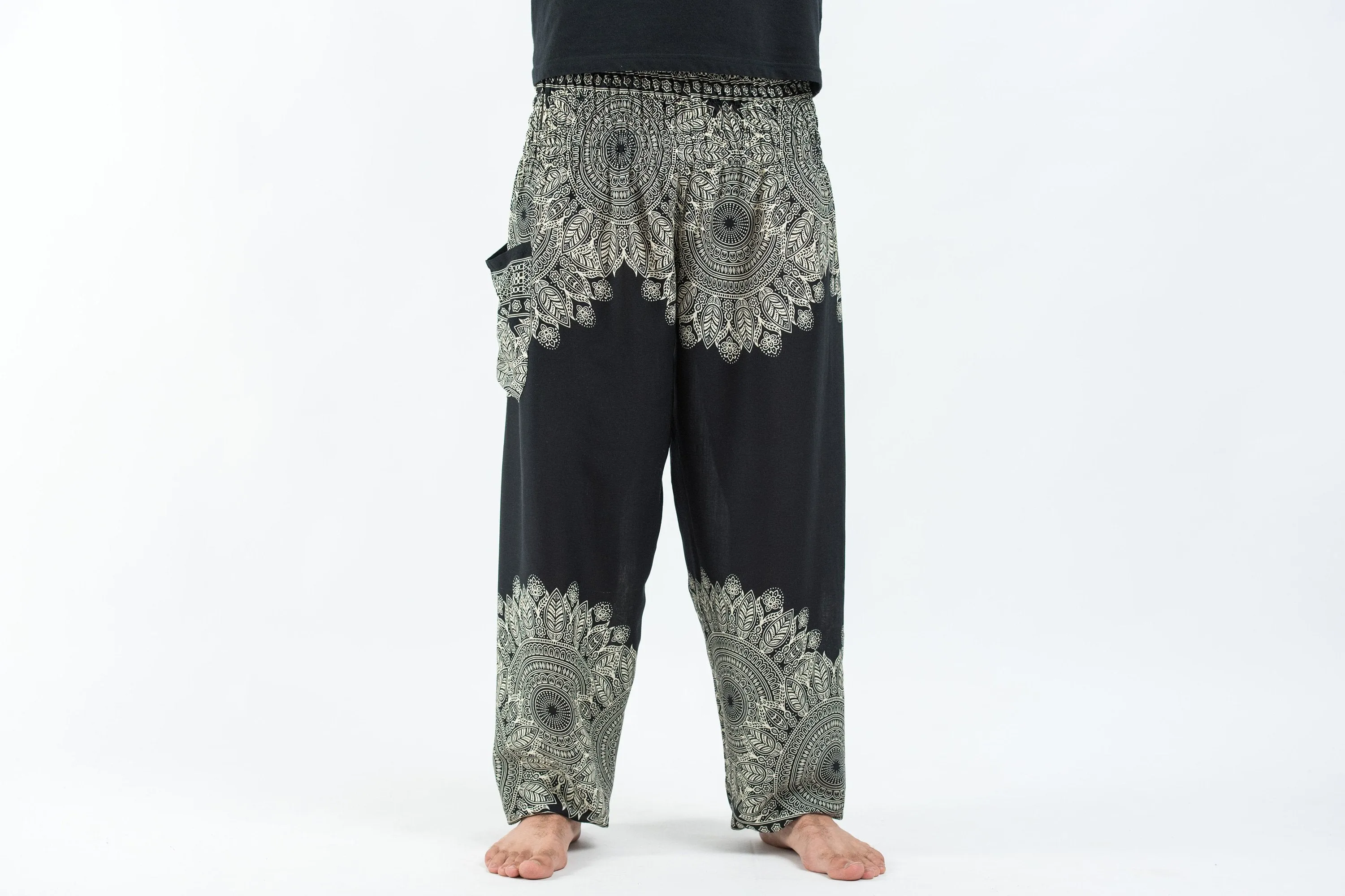 Floral Mandalas Unisex Harem Pants in Black