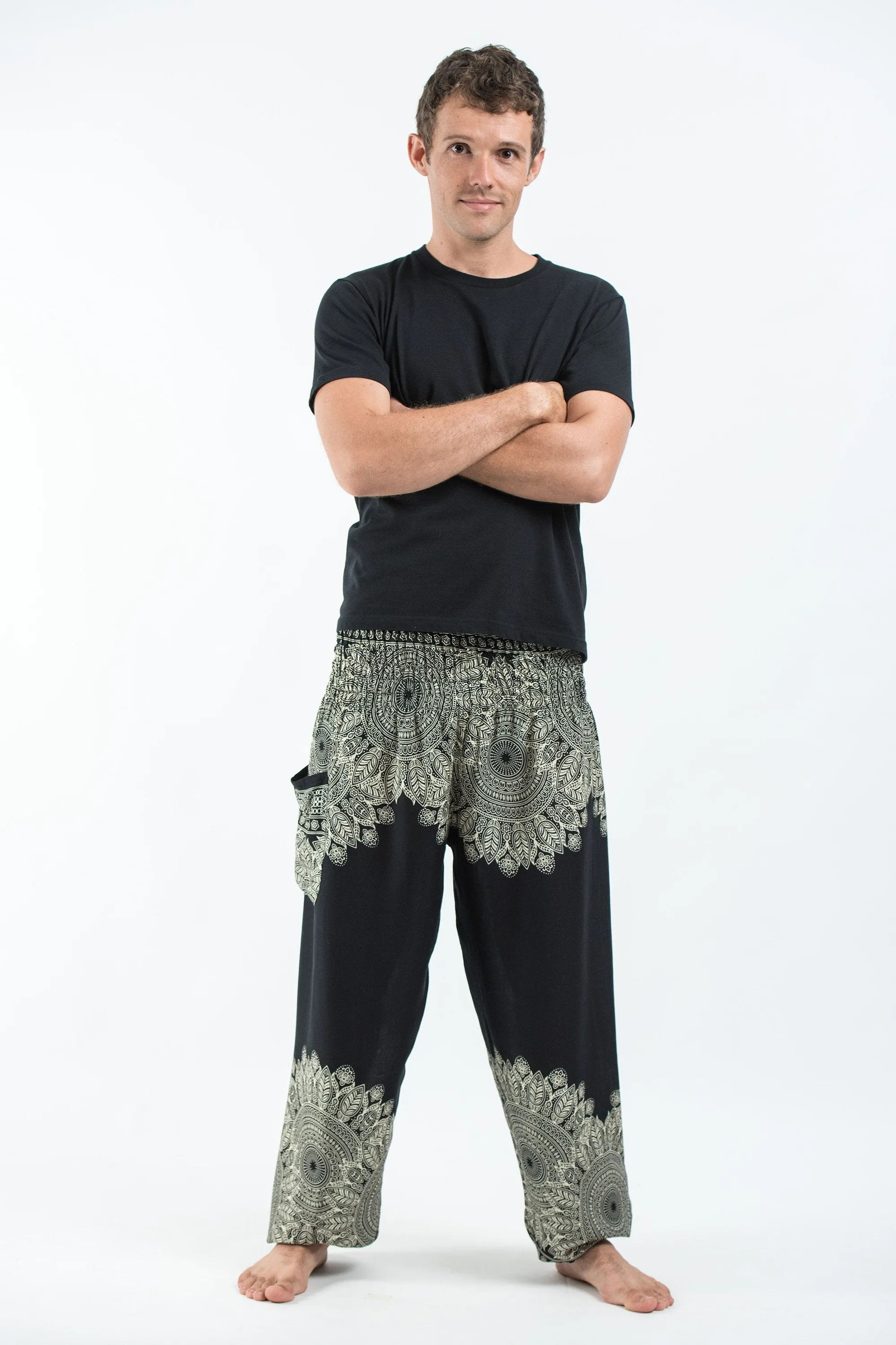 Floral Mandalas Unisex Harem Pants in Black