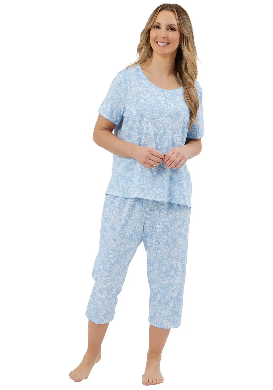 Floral Print Short Sleeve Pyjama - Blue