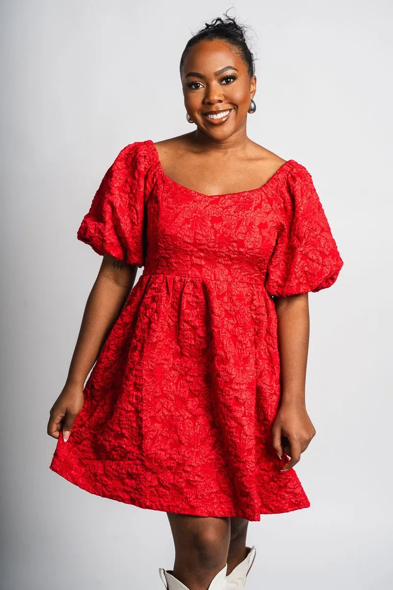 Floral puff sleeve dress red