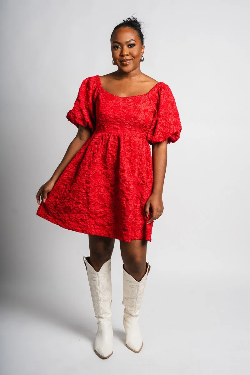 Floral puff sleeve dress red