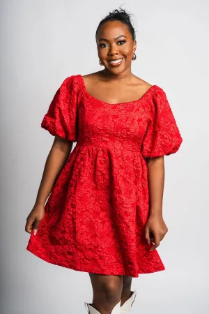 Floral puff sleeve dress red