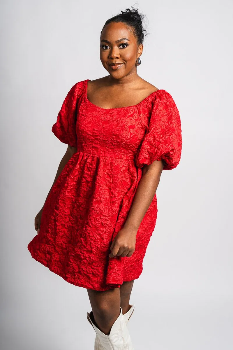 Floral puff sleeve dress red
