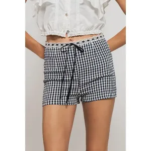 Gingham Shorts with Lace Scallop Trim Detail