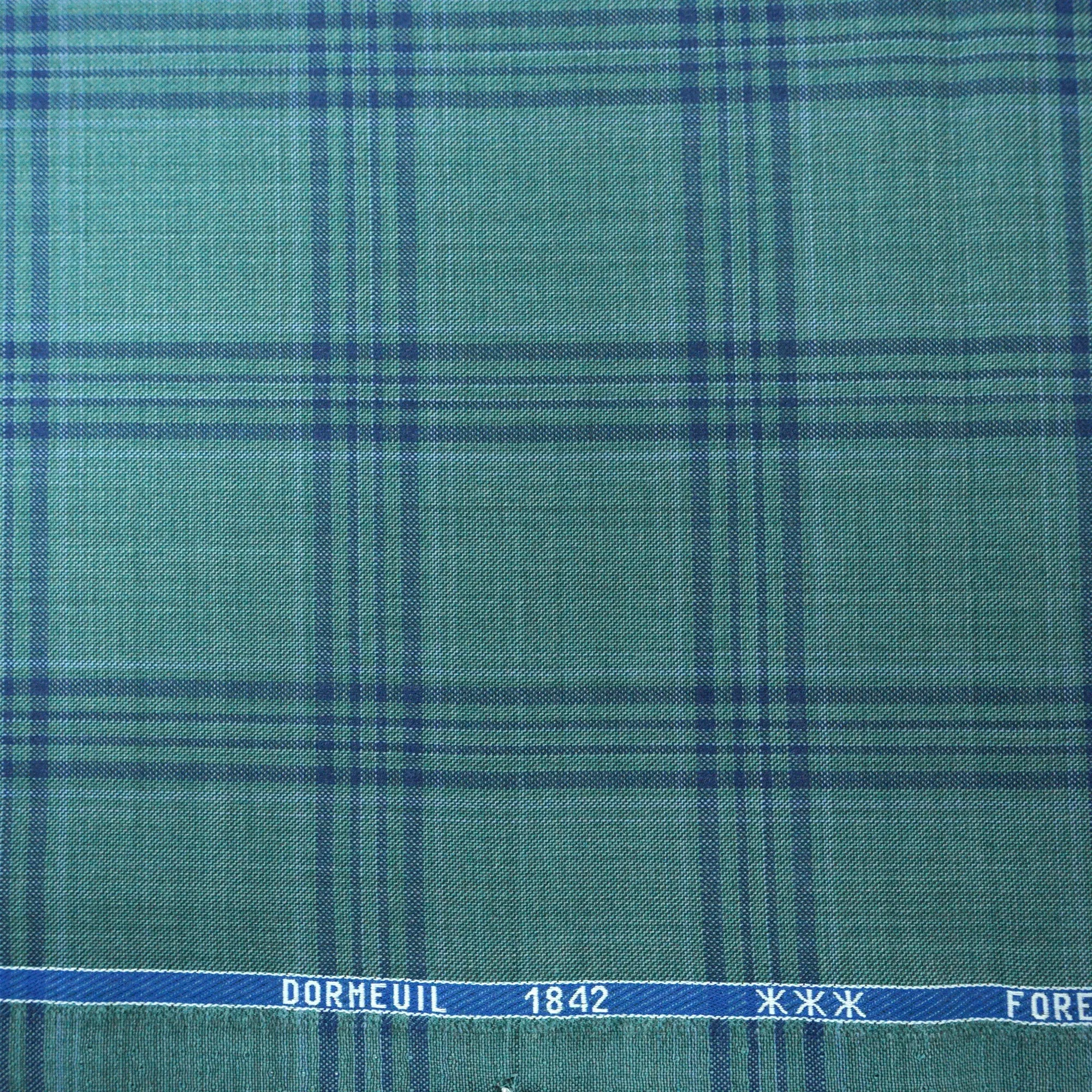 Green With Blue Plaid Dormeuil Forever Green Fabric