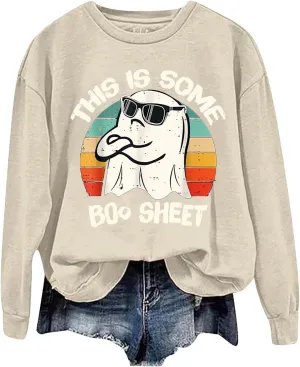 Halloween Graphic Sweatshirts for Women Casual Crewneck Long Sleeve Oversized Pullover Sweaters Funny Plus Size Tops Hoodies
