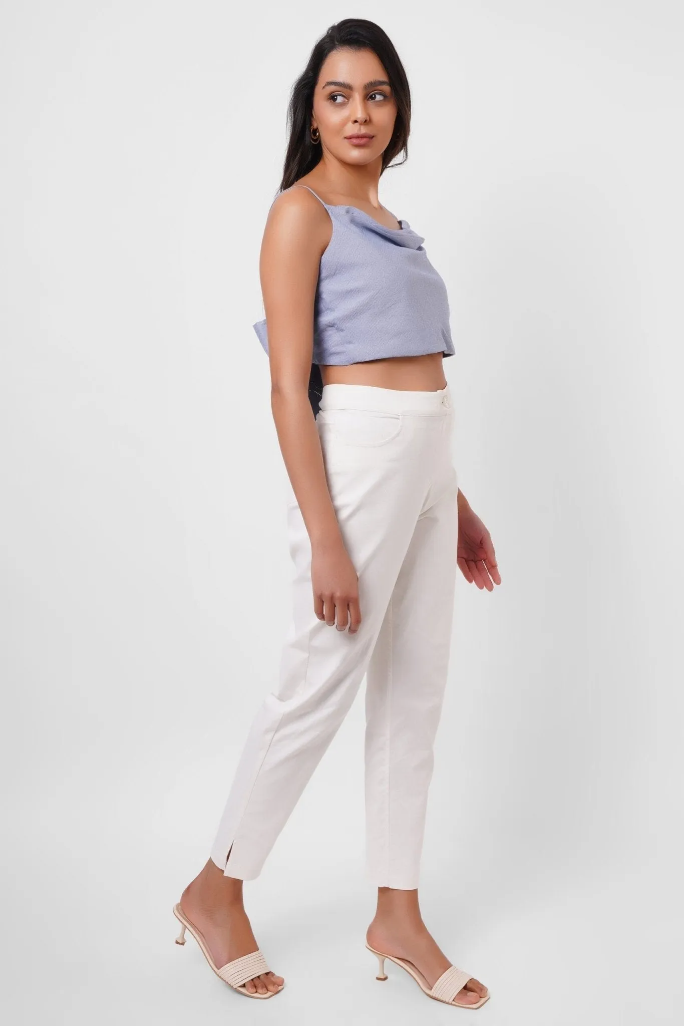 High waist white straight fit trousers