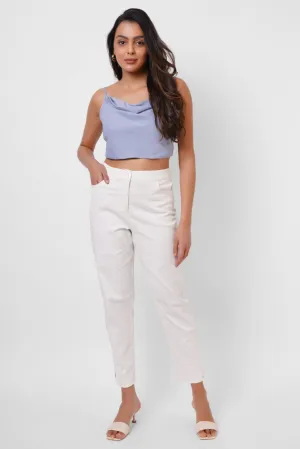 High waist white straight fit trousers