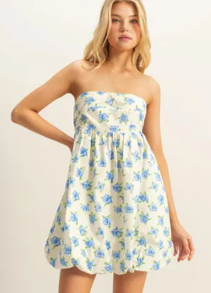 HYFVE Floral Strapless Bubble Hem Mini Dress