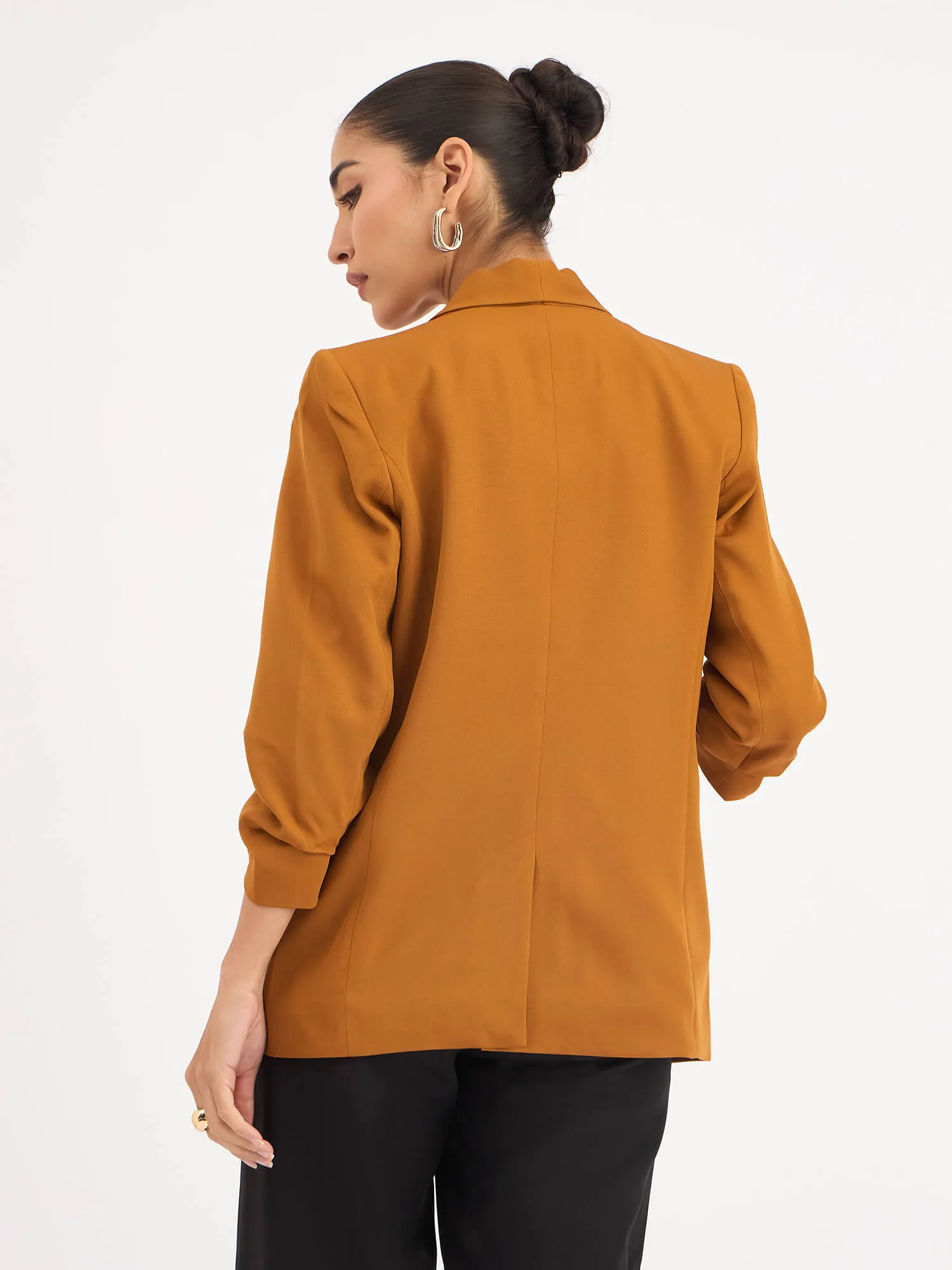 Iconic Ruched sleeve blazer - Tan Brown