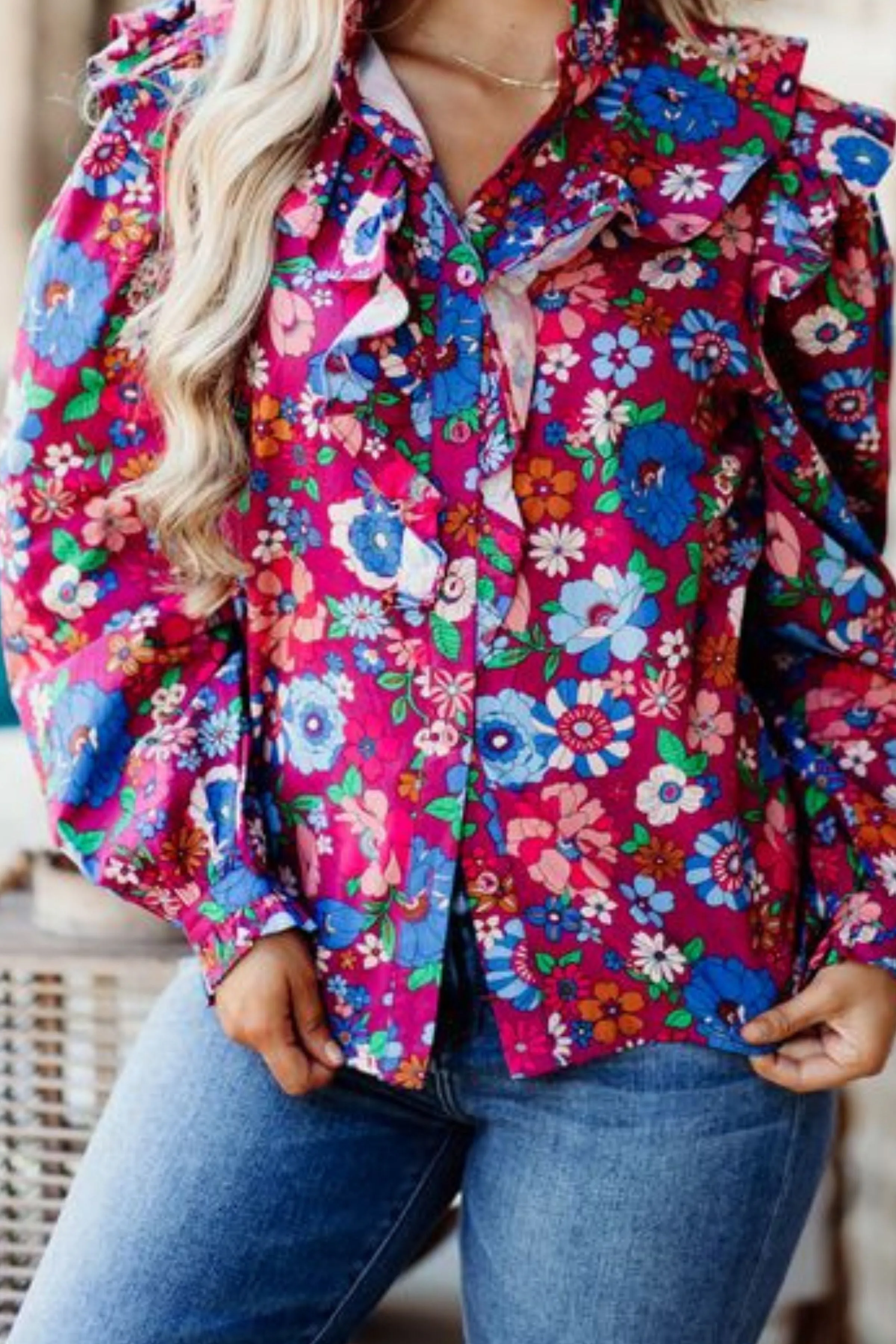 KARLIE MAGENTA LONDON FLORAL SHIRT