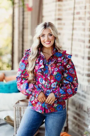 KARLIE MAGENTA LONDON FLORAL SHIRT