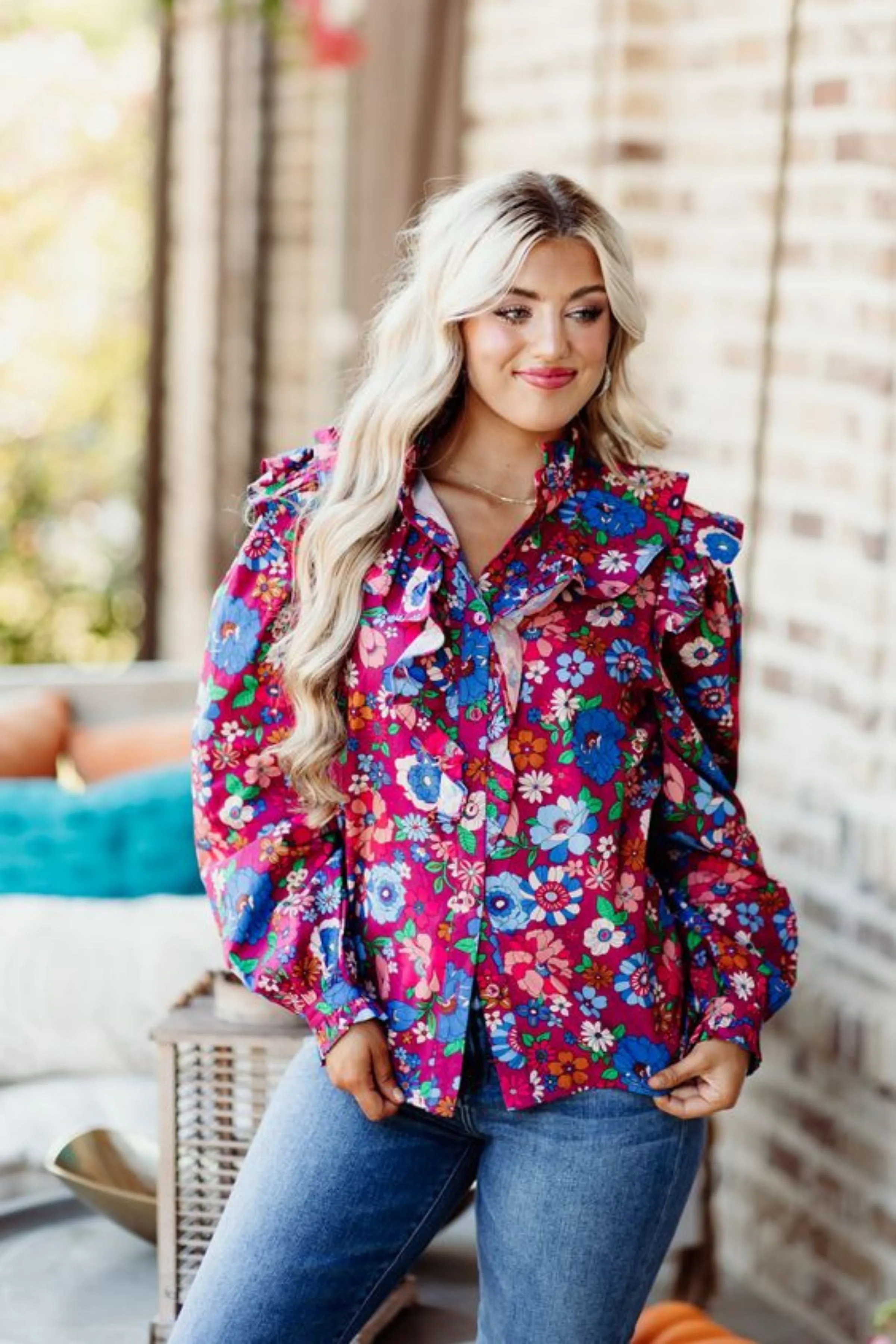 KARLIE MAGENTA LONDON FLORAL SHIRT