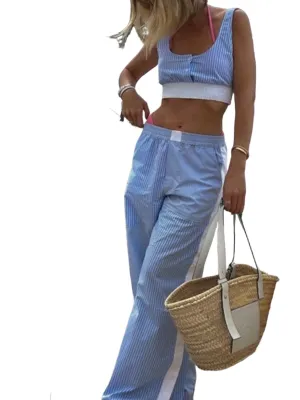 Light blue and white striped set of 2 top and pants