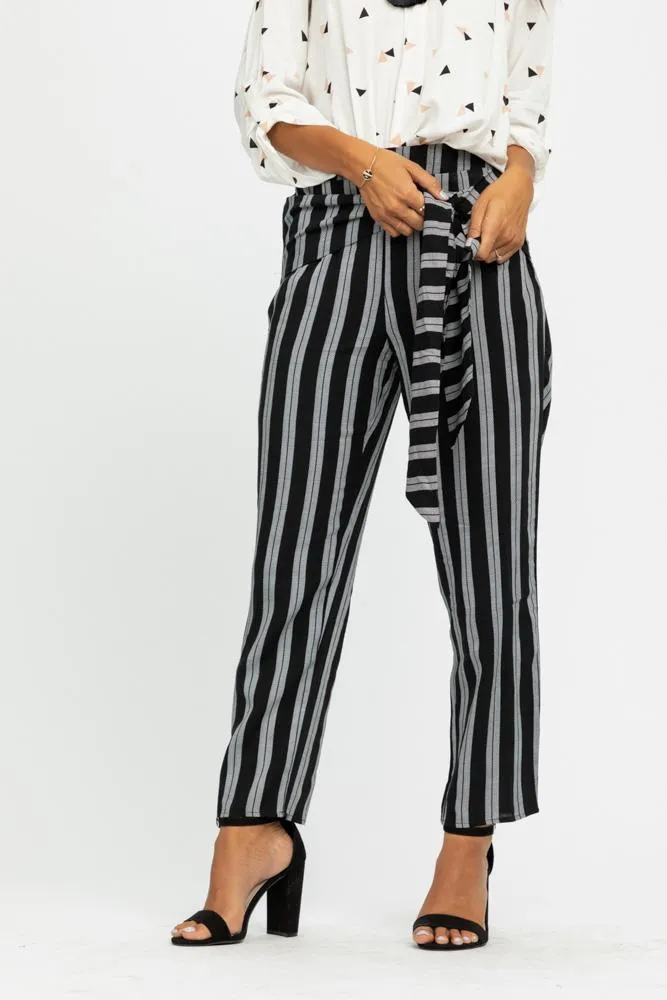 Lilou Knotted Stripe Pants in Black-FINAL SALE