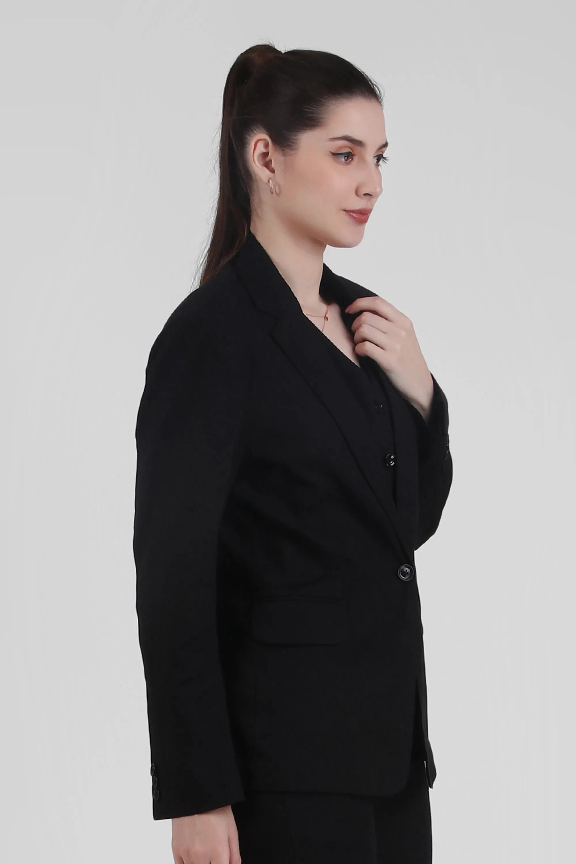 Linen Blend, Breathable Single Breasted Blazer, Black