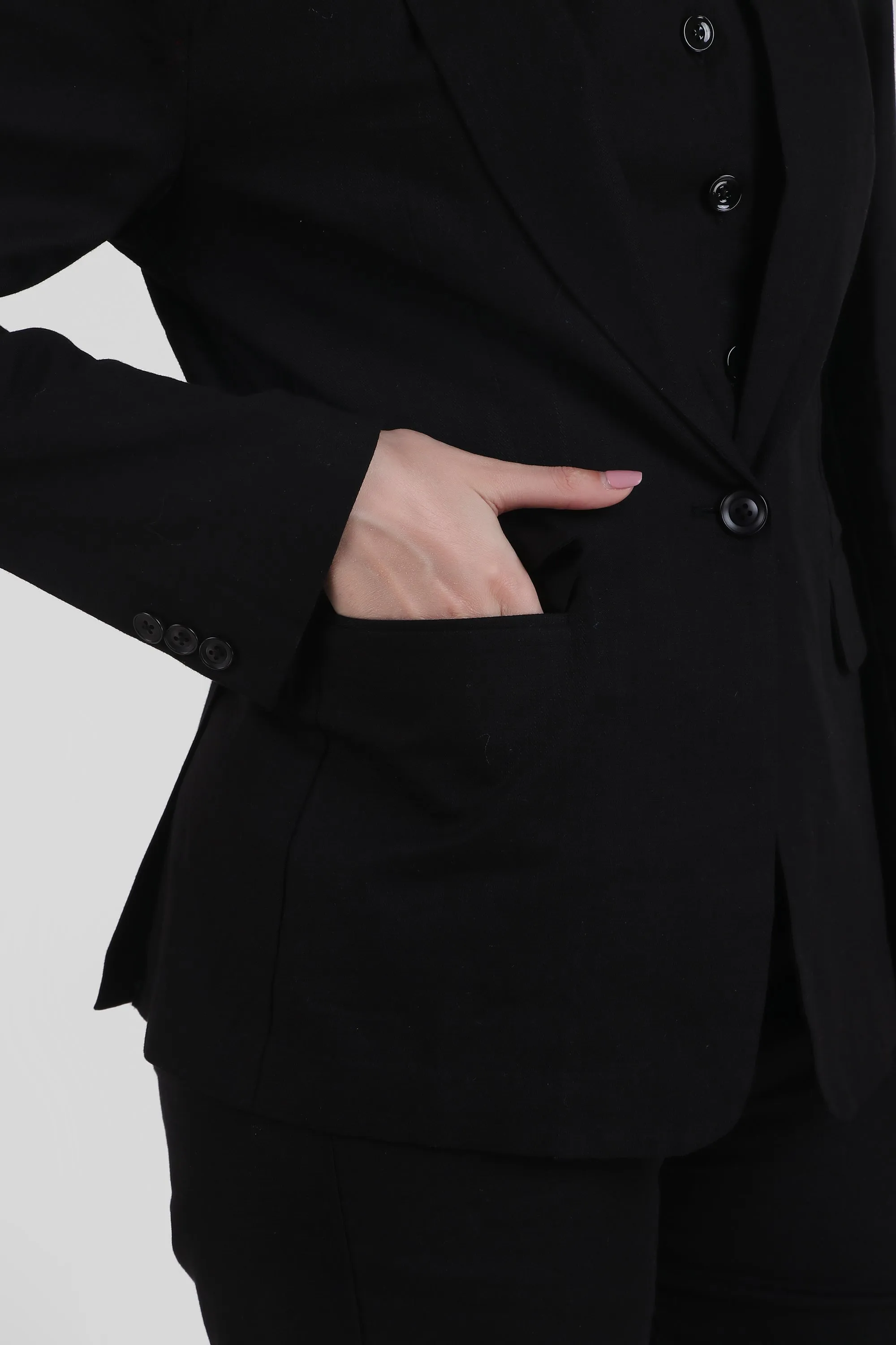 Linen Blend, Breathable Single Breasted Blazer, Black