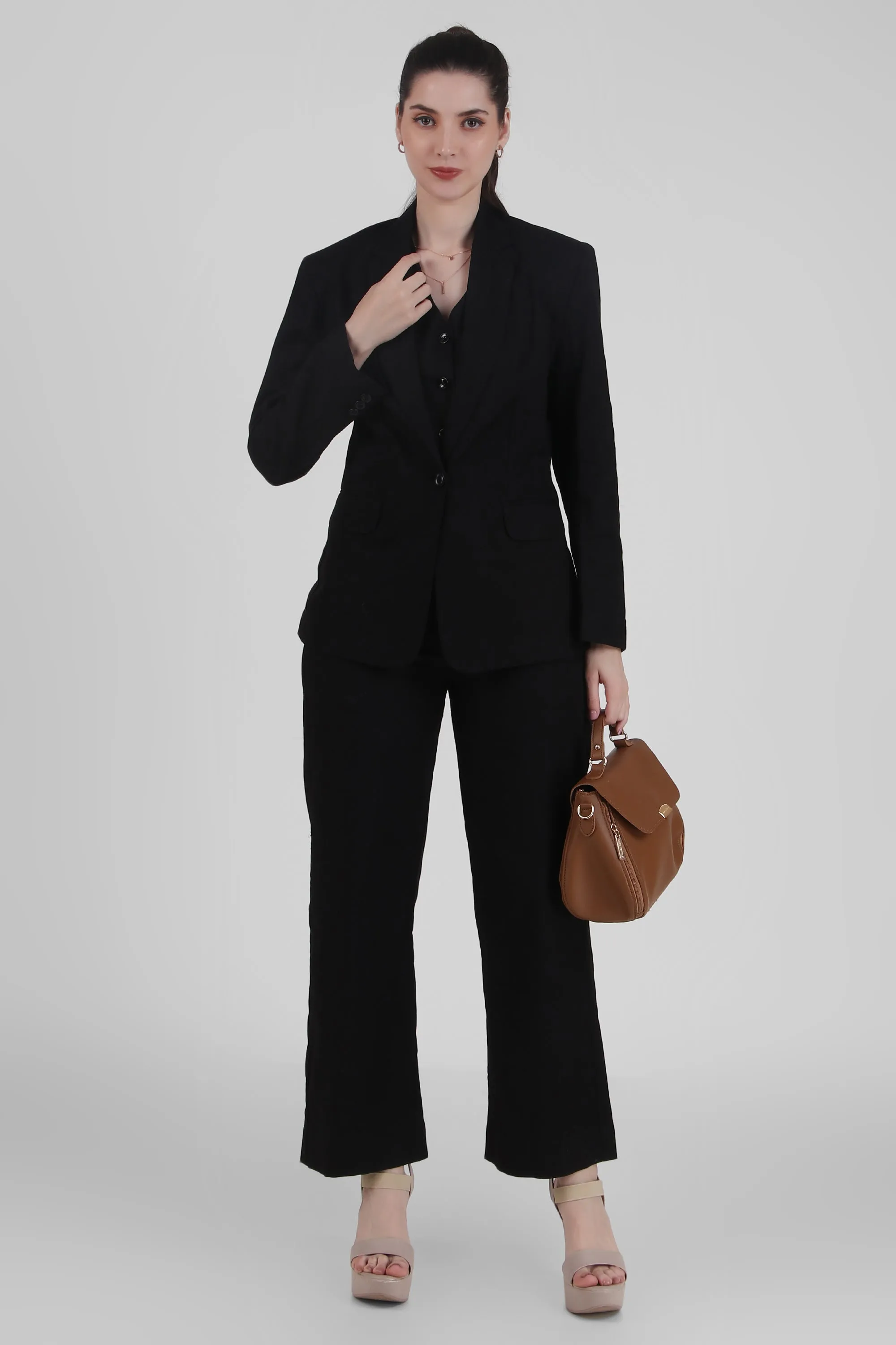 Linen Blend, Breathable Single Breasted Blazer, Black