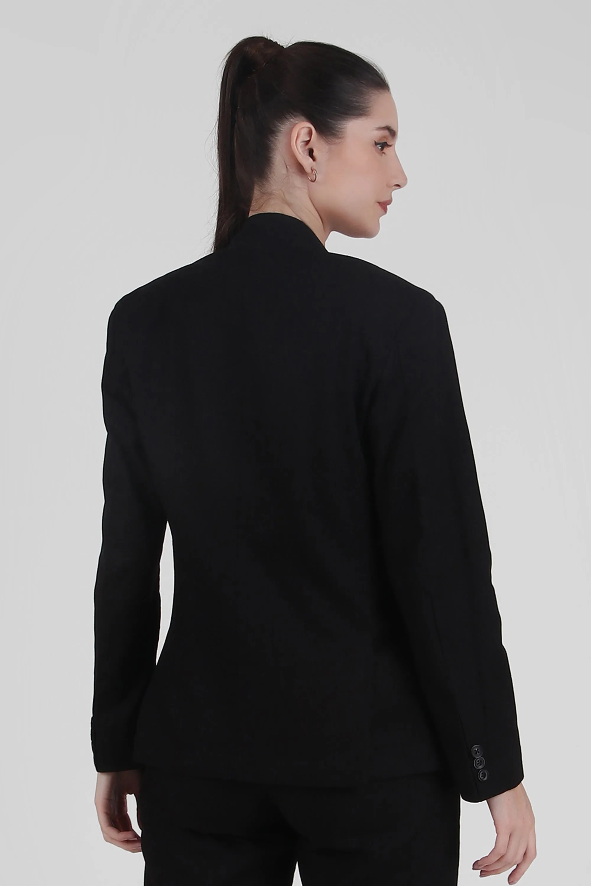 Linen Blend, Breathable Single Breasted Blazer, Black