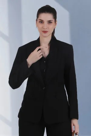 Linen Blend, Breathable Single Breasted Blazer, Black