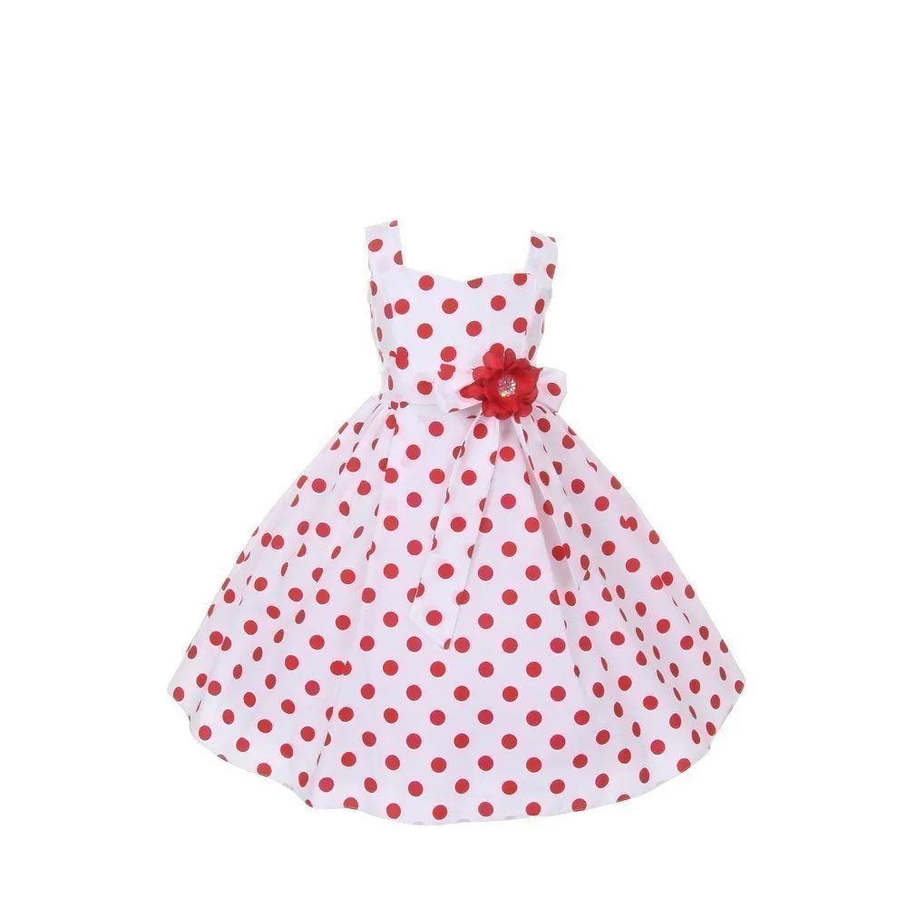 Little Girls Red Polka Dots Easter Flower Girl Dress 2-6