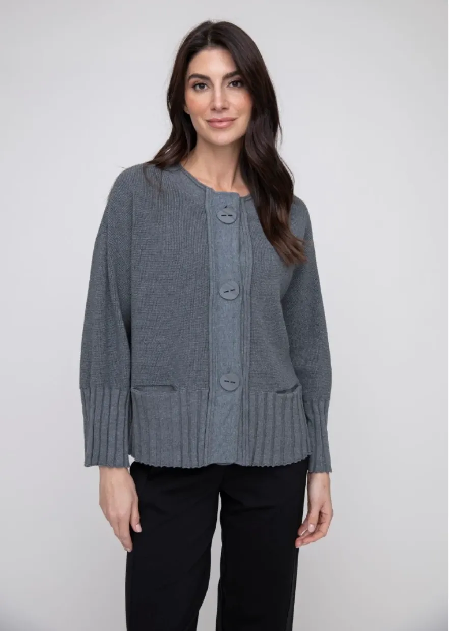 Liv Ribbed Hemline Gray Cardigan