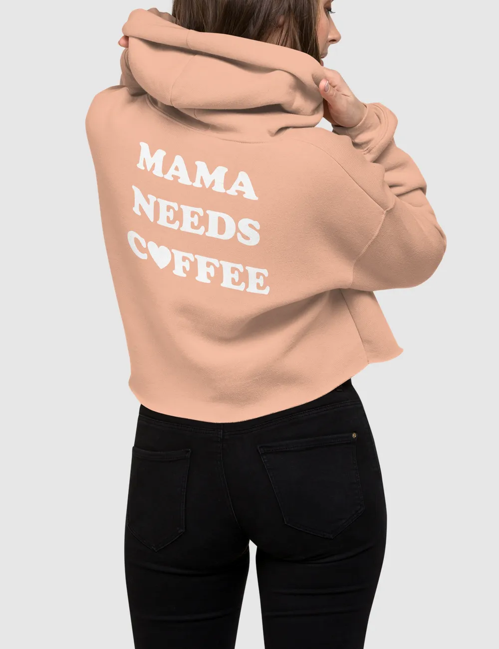 Mama Needs Coffee (Heart) | Back Print Crop Hoodie