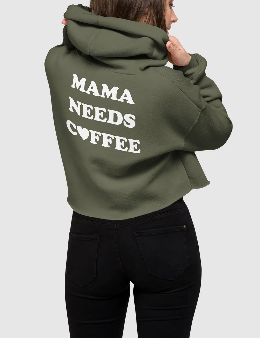 Mama Needs Coffee (Heart) | Back Print Crop Hoodie