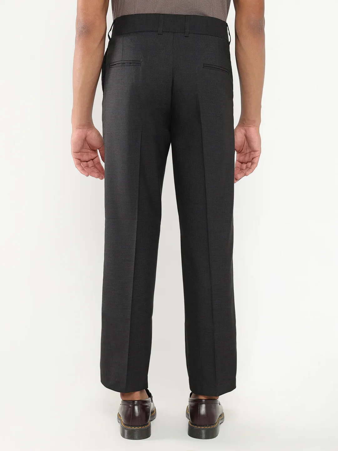 Men Black Solid Comfort Loose Fit Formal Trousers