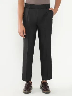 Men Black Solid Comfort Loose Fit Formal Trousers