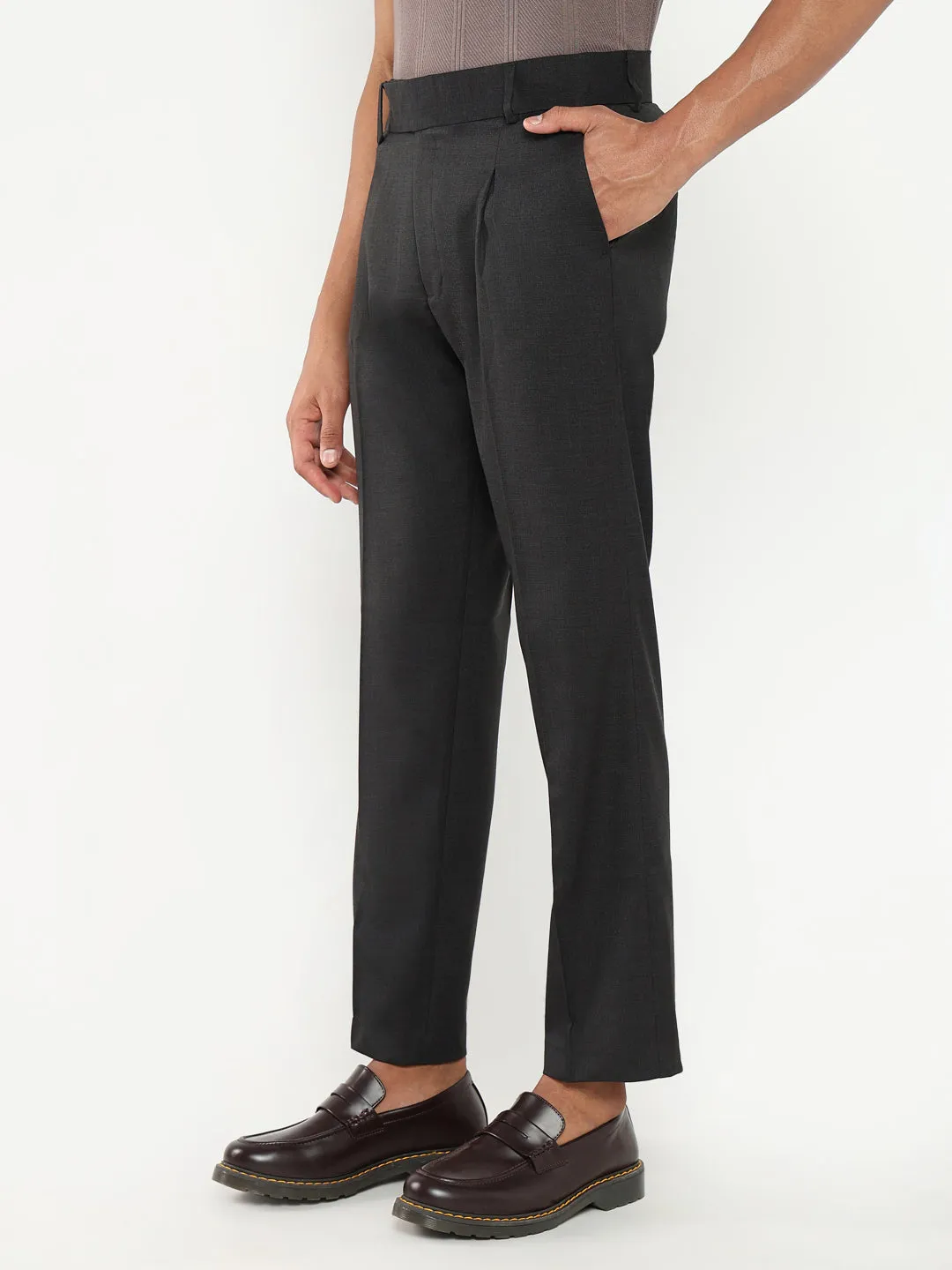 Men Black Solid Comfort Loose Fit Formal Trousers