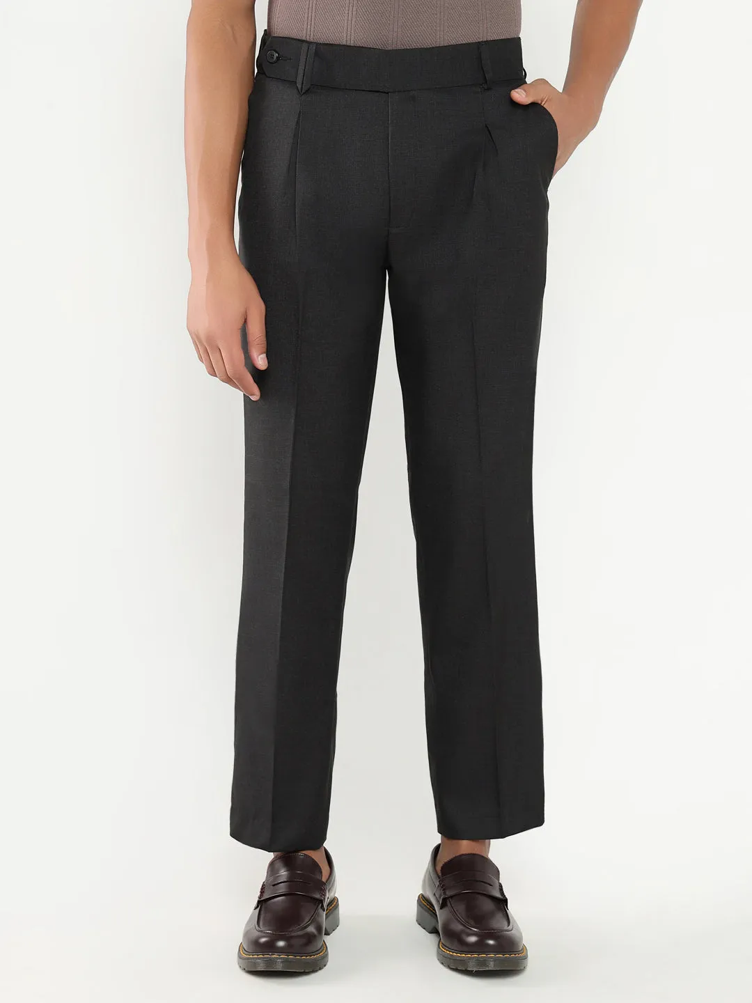 Men Black Solid Comfort Loose Fit Formal Trousers