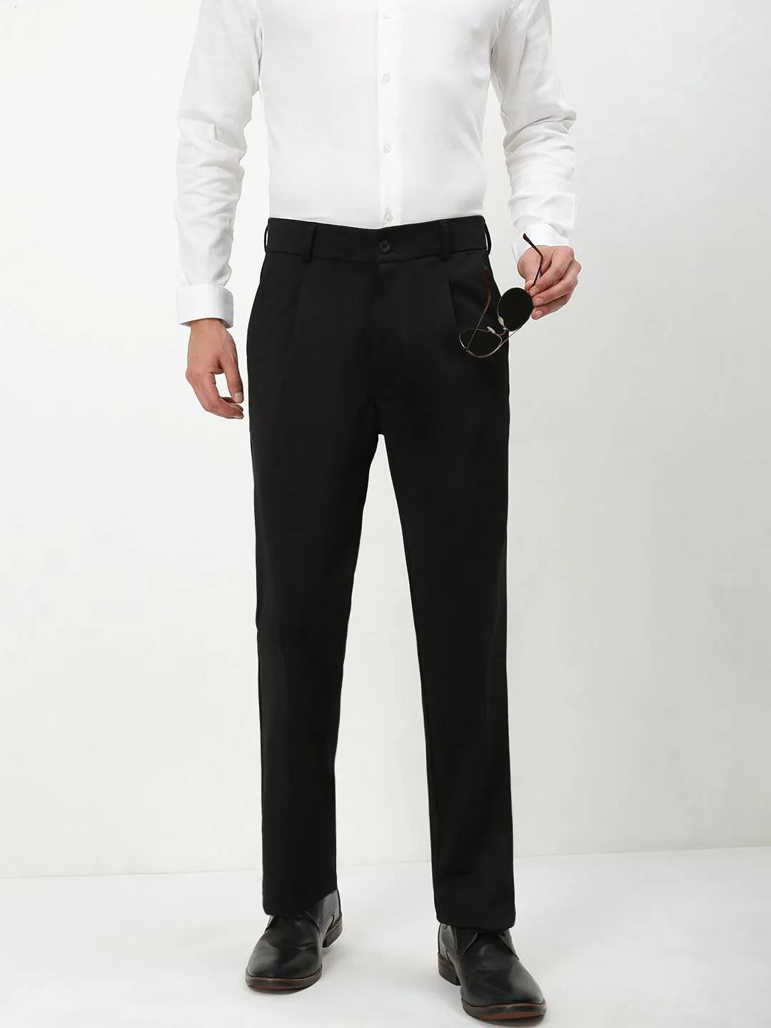Men Black Solid Formal Trousers